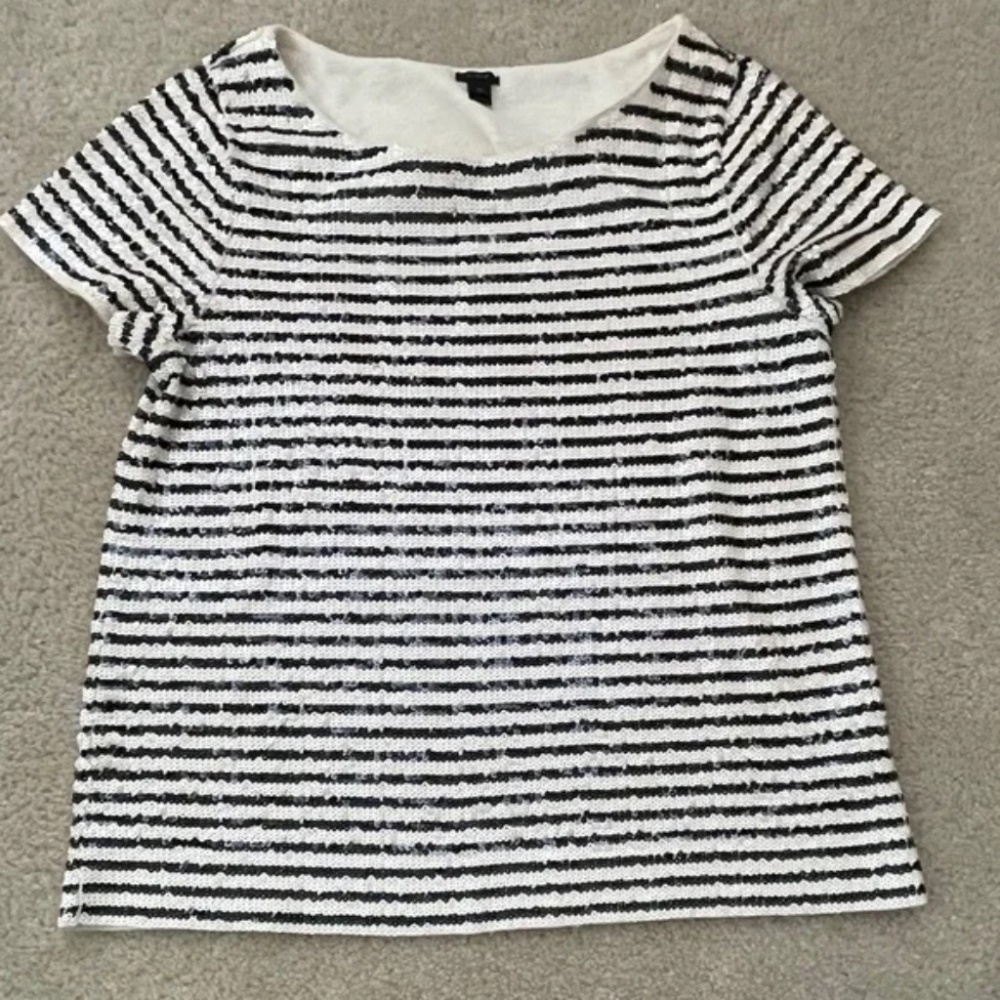 J Crew Navy & White Sequin Strip T-Shirt